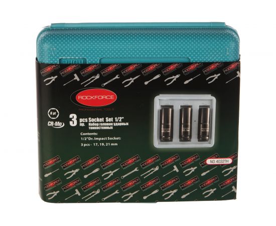 Набор ударных тонкостенных колесных головок (3 шт; 1/2"" DR) в кейсе ROCKFORCE RF-4032TH – изображение 2