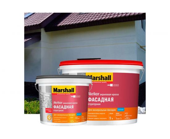 Краска MARSHALL AKRIKOR фасадная, структурная, Баз BW 9л 5248859 – изображение 2