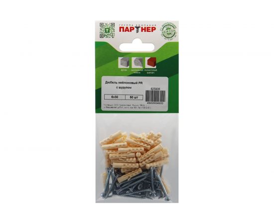 Нейлоновый дюбель с шурупом Партнер PR 6x30 50 шт. 825906 – изображение 2