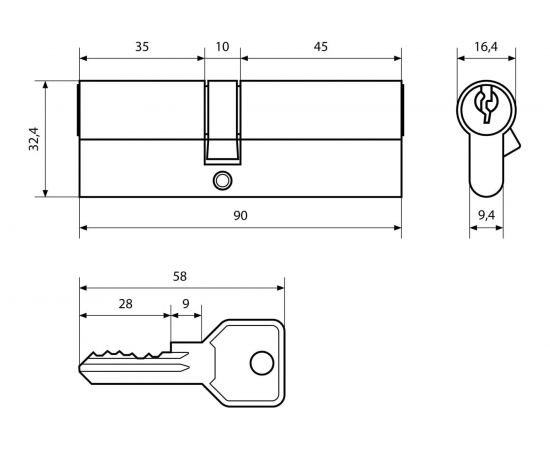 Цилиндровый механизм Стандарт CP (35x10x45 мм; 5 ключей; английский ключ) 11113 – изображение 2