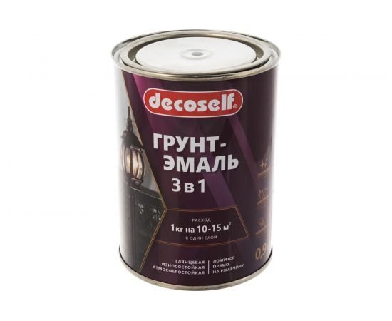 Грунт-эмаль 3 в 1 Пуфас серая глянц. Decoself 0,9кг тов-200094 – изображение 2