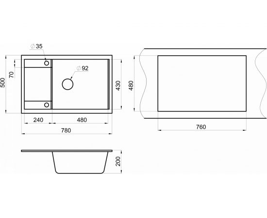 Оборачиваемая кухонная кварцевая мойка GRANULA GR-7805 780х500 мм, черный – изображение 2