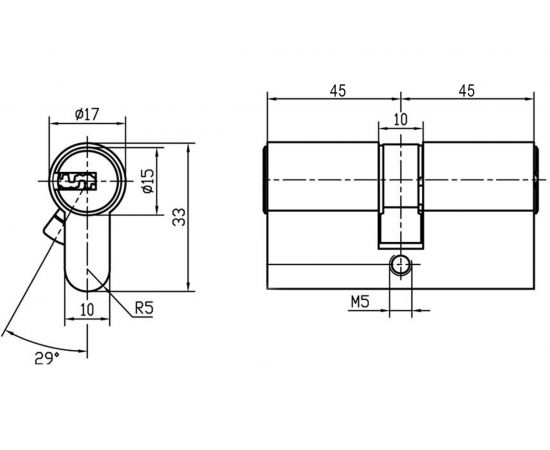 Цилиндр DOORLOCK V 2300AB N серия Variant, никелированный, 45x45 мм, 5 перф.ключей 79064 – изображение 3