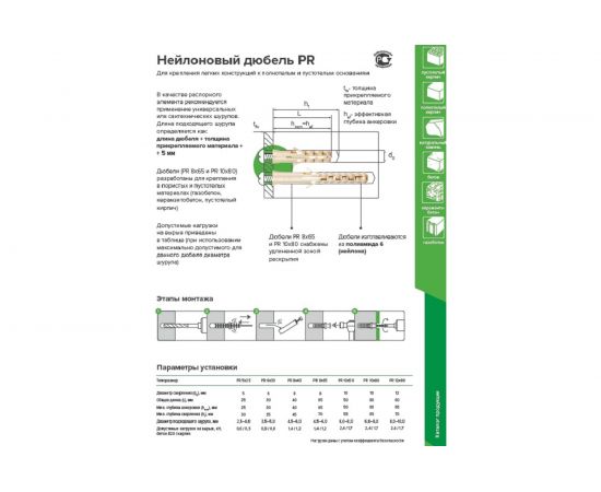 Нейлоновый дюбель Партнер PR 5x25 40 шт. 825620 – изображение 3