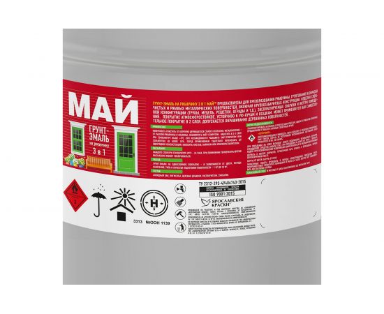 Грунт-эмаль на ржавчину МАЙ 3 в 1 белая, ведро 23 кг 211073 – изображение 3