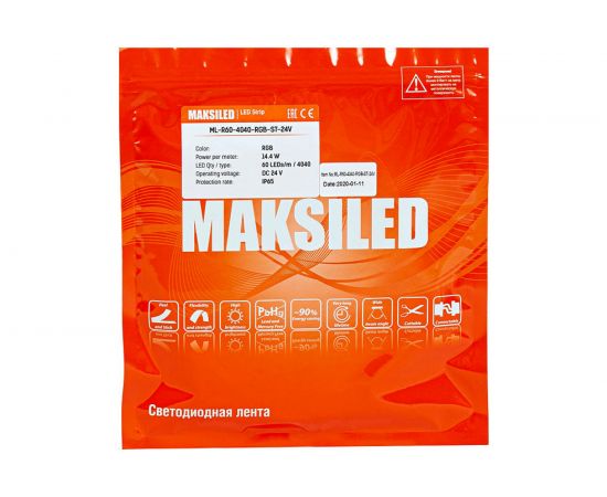 Светодиодная лента MAKSILED 24В, 60д/м, 14.4Вт/м, IP65, RGB, 5м ML-R60-4040-RGB-ST-24V – изображение 4