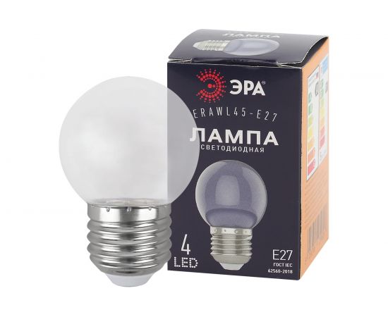 Светодиодная лампа ЭРА ERAWL45E27 LED P451WЕ27, шар, 4SMD, 1W, E27, для белтлайт, 10/100/6000, прозрачный Б0049572 