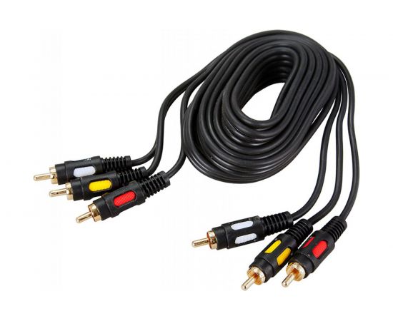Шнур REXANT 3 RCA - 3 RCA, длина 5 метров, черный 17-0215 