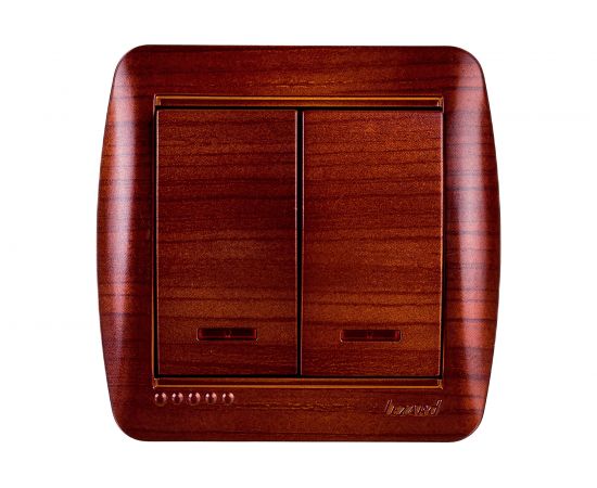 Двойной выключатель Lezard DEMET с подсветкой махагон 711-0500-112 