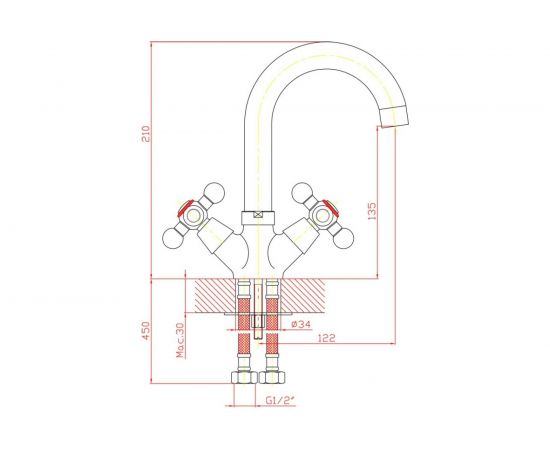 Смеситель для умывальника Zollen Essen поворотный высокий излив, 2 шпильки ES52420522 443409 – изображение 3