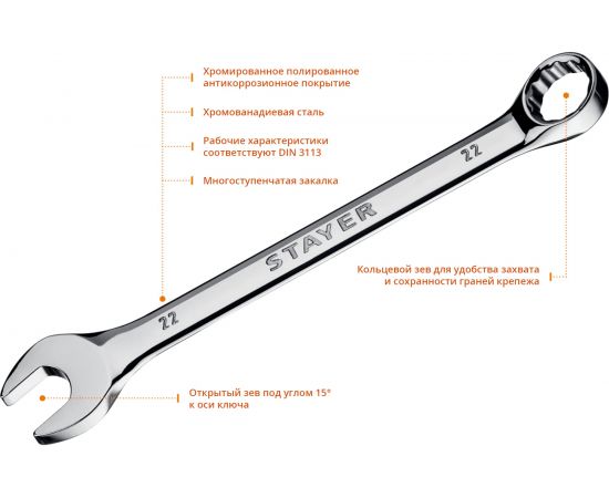 Набор комбинированных и разводных гаечных ключей 16 шт, 6 - 30 мм, Stayer HERCULES 27092-H16 – изображение 6