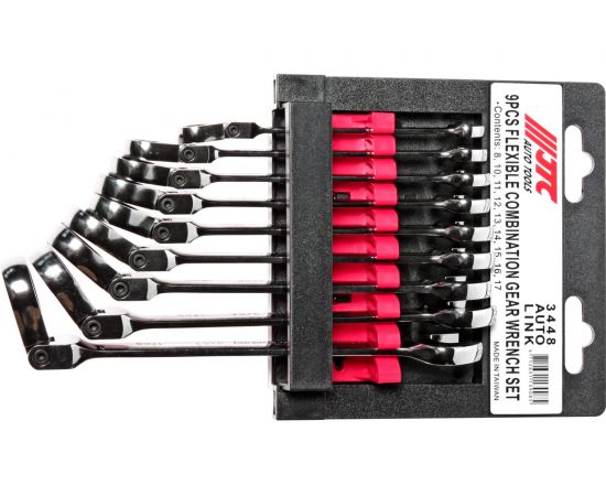 Набор комбинированных трещоточных ключей с подвижной головкой JTC 8-17 мм 9 предметов 1/15-3448 