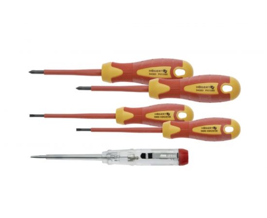 Набор изолированных отверток Hogert Technik 1000 В, с тестером напряжения, сталь S2, 6 шт HT1S994 