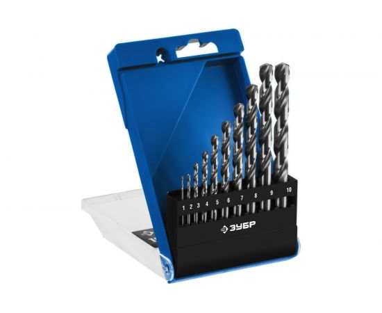 Набор сверл по металлу (10 шт., 1-10 мм, класс А, сталь Р6М5) Зубр 29625-H10 