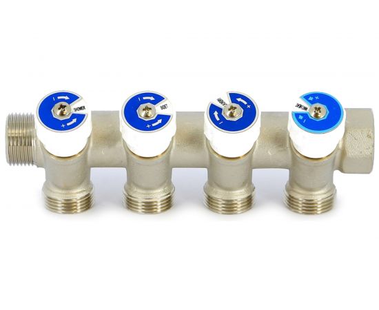 Коллектор НВ 1 4х3/4EK Н 40мм никелированный с вентилями Uni-Fitt 406N4340 