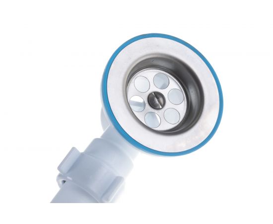 Сифон для ванны АНИ Пласт трубный, пробка на цепочке 1 1/2 дюйма x 40 мм, гофра, 40х50 мм, нержавеющая сетка E155 025-0044 – изображение 2