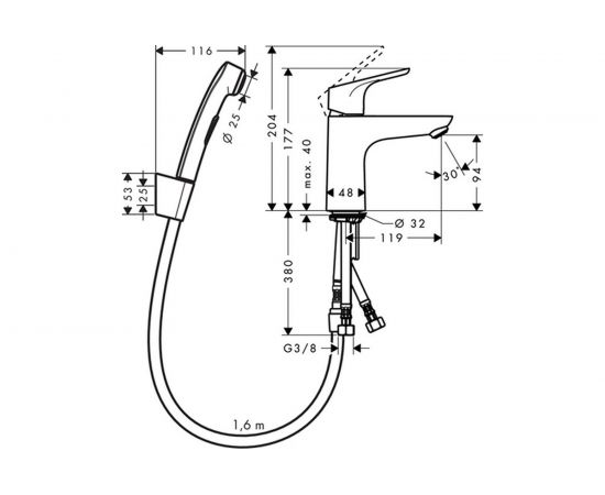 Смеситель для раковины HANSGROHE Focus E2 с гигиеническим душем 31927000 00000040951 – изображение 3