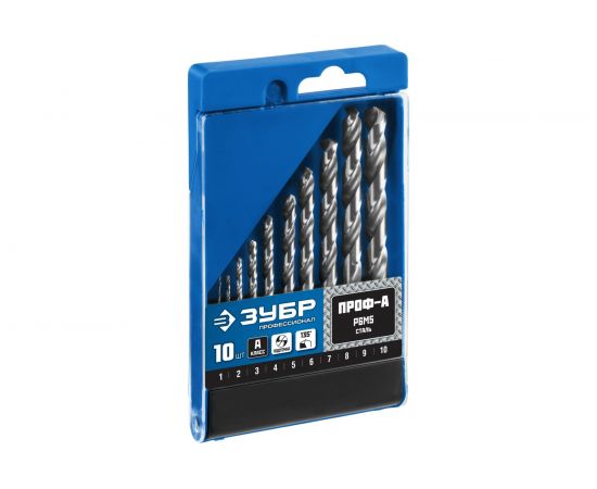 Набор сверл по металлу (10 шт., 1-10 мм, класс А, сталь Р6М5) Зубр 29625-H10 – изображение 3