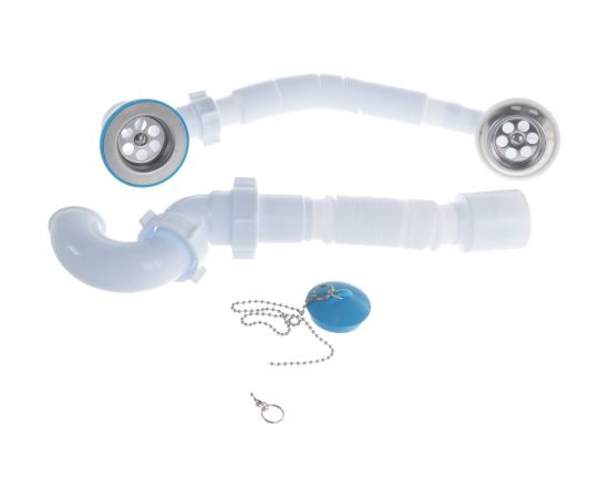 Сифон для ванны АНИ Пласт трубный, пробка на цепочке 1 1/2 дюйма x 40 мм, гофра, 40х50 мм, нержавеющая сетка E155 025-0044 – изображение 4