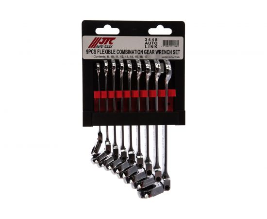 Набор комбинированных трещоточных ключей с подвижной головкой JTC 8-17 мм 9 предметов 1/15-3448 – изображение 6
