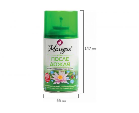 Универсальный сменный баллон МЕЛОДИЯ После дождя 250мл, для автоматических освежителей, 605227 – изображение 6
