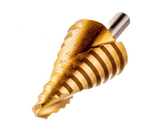 Сверло ступенчатое PRO (9-36 мм; HSS TiN; спиральный профиль; трехгранный хвостовик) TUNDRA 4087171 