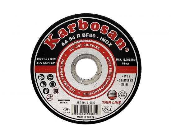 Диск отрезной по нержавеющей стали 115х1х22 мм INOX Karbosan 10380 