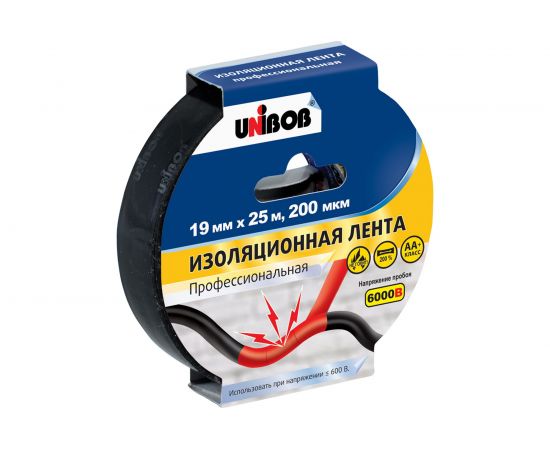 Изолента ПВХ UNIBOB 19 мм х 25 м, черная, 200 мкм 211753 