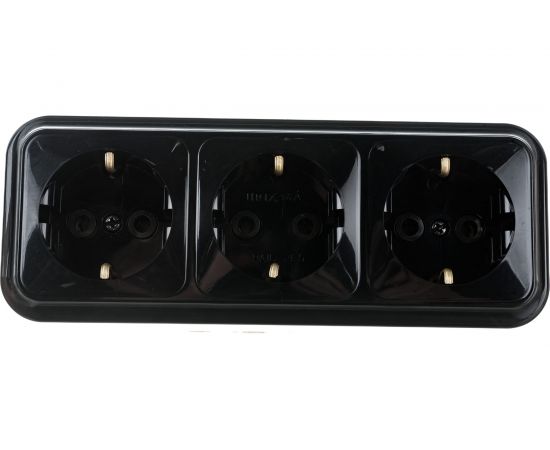 Розетка Bylectrica 3-местная ОУ с заз.конт., серия ПРАЛЕСКА, черный, РА16-265 черный 