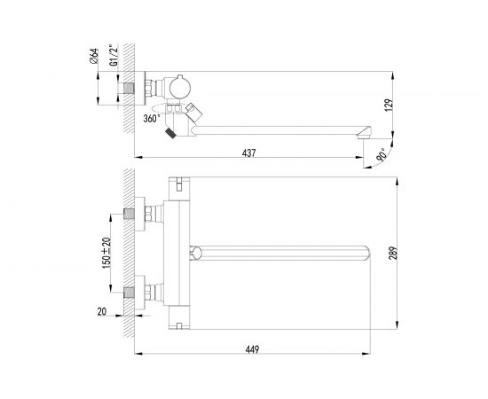 Смеситель Lemark Yeti для ванны, термостатический LM7834C – изображение 2