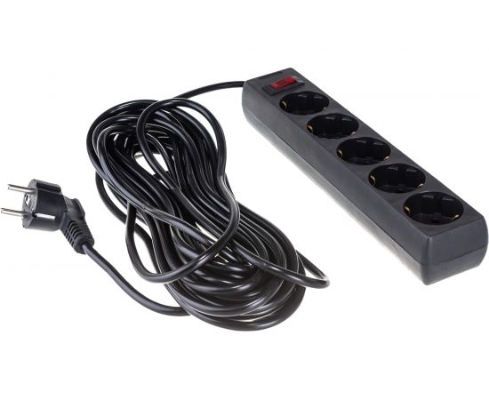 Сетевой фильтр ExeGate SP-5-10B 5 евро с заземлением, 10м, выключатель с подсветкой, черный 279181 – изображение 2