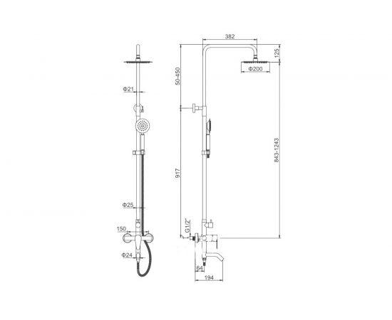 Душевая система LEDEME картридж 35 мм, с троп душем, НЕРЖ.корпус и комплектующие , L72402 65823 – изображение 2