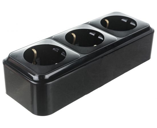 Розетка Bylectrica 3-местная ОУ с заз.конт., серия ПРАЛЕСКА, черный, РА16-265 черный – изображение 3