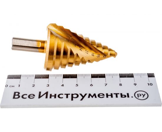 Сверло ступенчатое PRO (9-36 мм; HSS TiN; спиральный профиль; трехгранный хвостовик) TUNDRA 4087171 – изображение 3