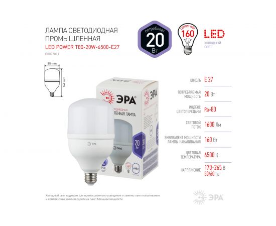 Светодиодная лампа ЭРА LED smd POWER 20W-6500-E27 Б0027011 – изображение 4
