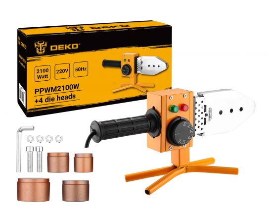 Аппарат для сварки полипропиленовых труб DEKO в металлическом кейсе, 4 насадки (20-40 мм) PPWM2100W 063-4247 – изображение 4
