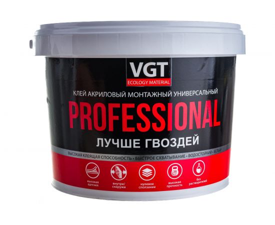 Акриловый монтажный клей VGT универс. ПРОФ белый 3,0кг 11604904 – изображение 5