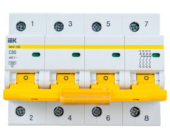 Автоматический выключатель IEK ВА 47-100, 4Р, 80А, 10 кА, х-ка С MVA40-4-080-C 