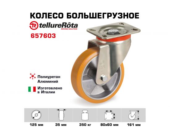 Колесо с вращающейся опорой и пластиной крепления (125 мм; 350 кг) Tellure rota 657603 – изображение 2