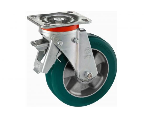 Колесо с вращающейся опорой, пластиной крепления и задним тормозом (200 мм; 700 кг) Tellure rota 627206 – изображение 3