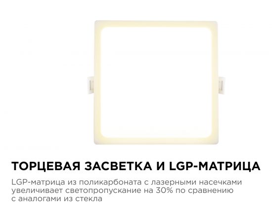 Светодиодная панель Apeyron встраиваемая квадратная 220В, 12Вт, алюминиевый корпус, изолированный драйвер ТБ 06-27 – изображение 3