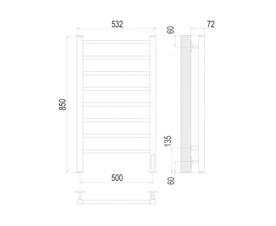 Полотенцесушитель Terminus Аврора quick touch П8 500x850 4670078531179 – изображение 3