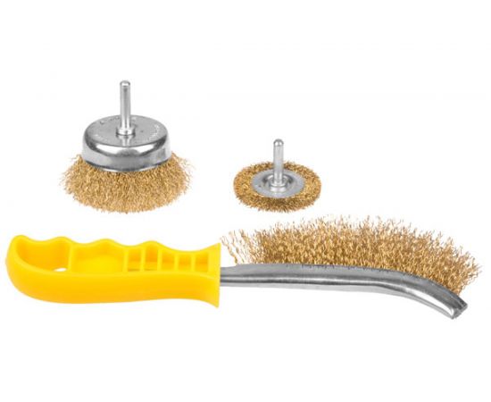 Щетки-крацовки (латунированная стальная проволока 0,3 мм, дисковая 50 мм, чашечная 75 мм, ручная, 3 шт.) STAYER 35151-H3_z01 