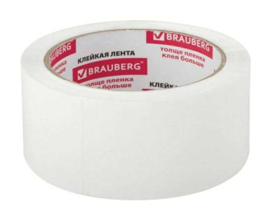 Клейкая упаковочная лента BRAUBERG 48 мм х 66 м, белая, толщина 45 микрон 440158 
