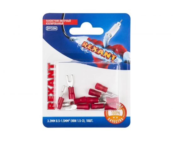 Вилочный изолированный наконечник REXANT d 3,2 мм 0.5-1.5 мм2, НВи 1.5-3 красный 10 шт 06-0402-A 