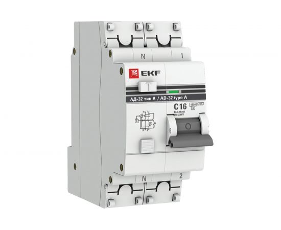 Дифференциальный автомат EKF АД-32, 1P+N, 16А/30мА, PROxima, SQ DA32-16-30-a-pro 