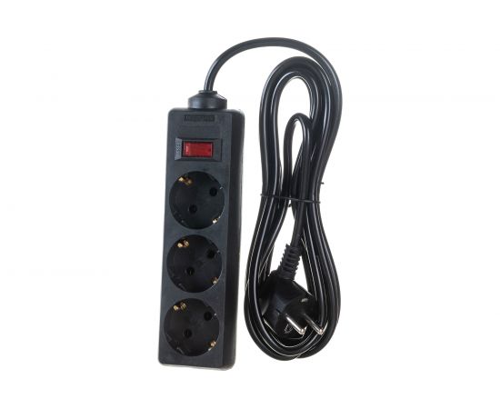 Удлинитель ExeGate EC-3-3B 3 евро с заземлением, 3м, выключатель с подсветкой, черный 279351 