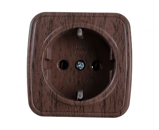 Розетка EKF ОП Минск 1-местная, 16А, с заземлением, тёмное дерево SQEGR16-028-40 