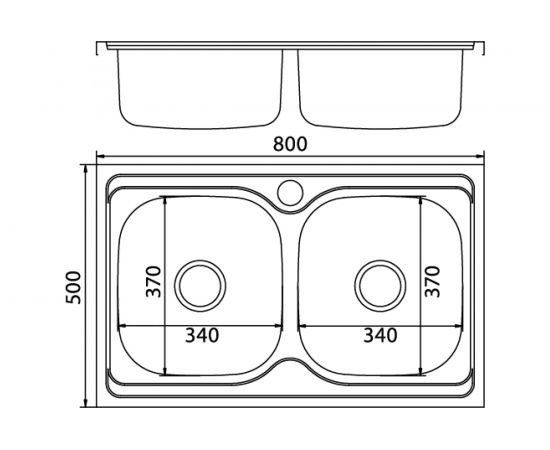 Мойка mixline 50х80х18 см, 0.6, 2 чаши, выпуск 3 1/2, с сифоном 530528 – изображение 2