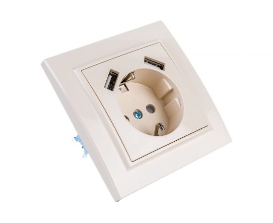1-местная розетка EKF Минск СП 16А с заземлением, с защитными шторками, с 2 USB 2.1А, бежевая SQERR16-028-200-2USB – изображение 3